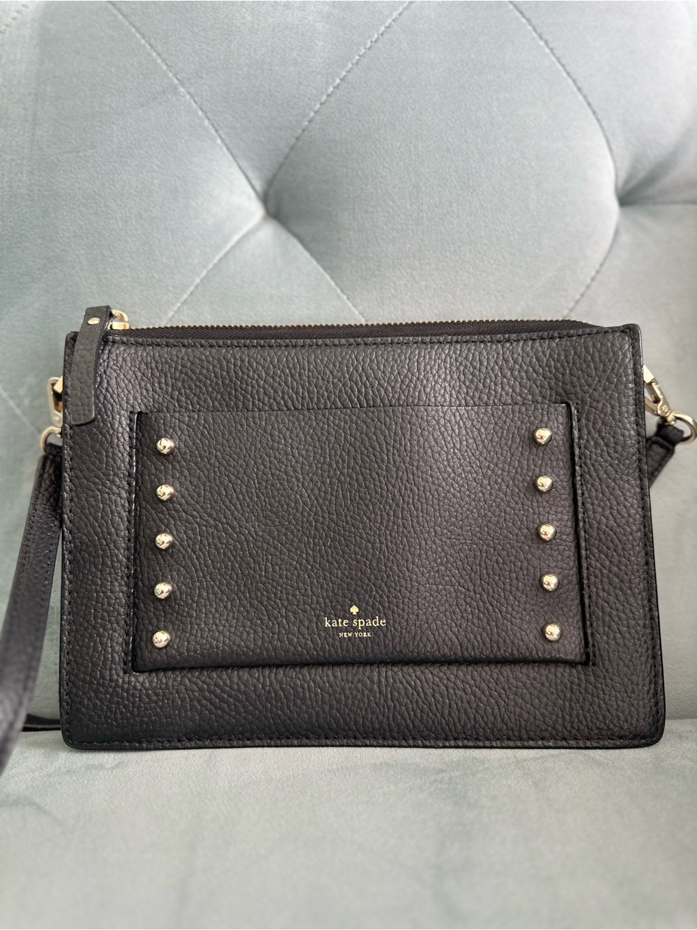 kate spade Black Pebbled Leather Studded Crossbody